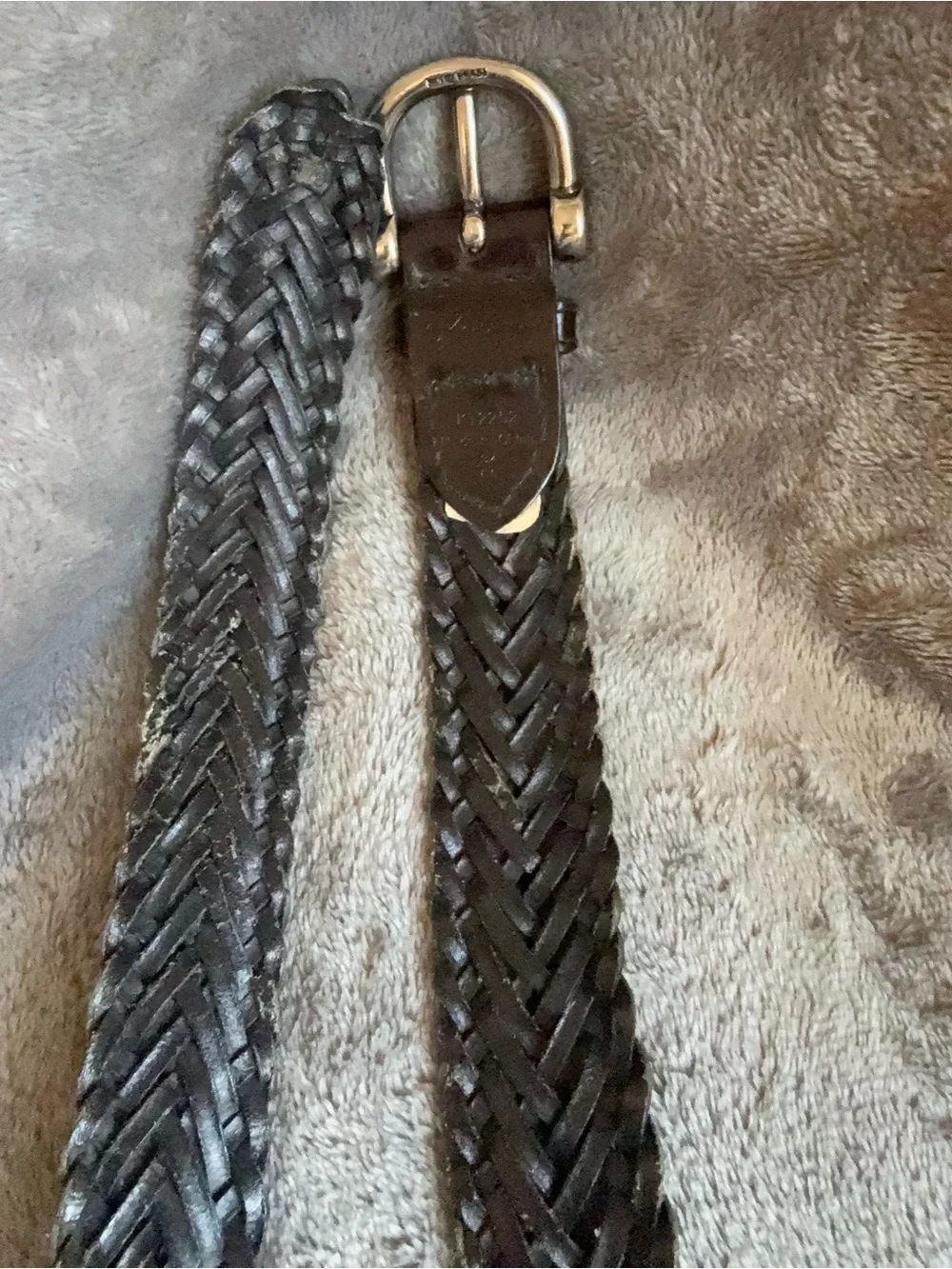 Calvin Klein Black Braided Leather Belt with Silver-Tone Buckle